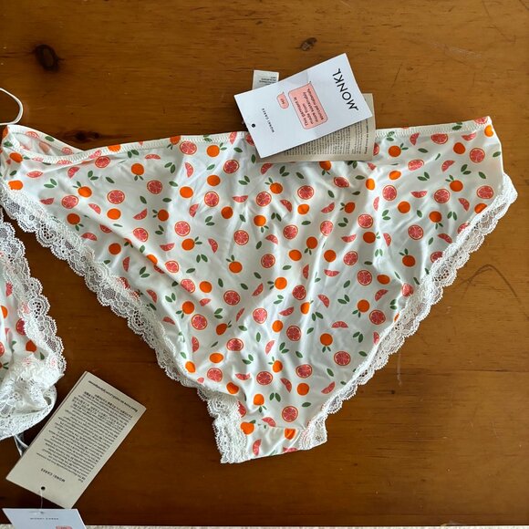 NWT! Monki Lace Edge Oranges Print Bralette & Underwear Set - Picture 9 of 9